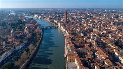 Obraz premium Aerial View of Verona, Italy with Adige River