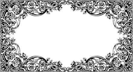 Elegant Art Nouveau floral border design with roses, perfect for invitations, certificates, or vintage projects. silhouette and cutout removed background