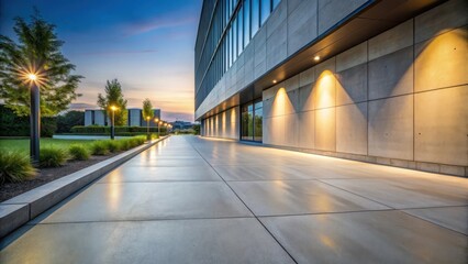 Smooth grey concrete sidewalk at dusk, modern, architecture,  modern, architecture, exterior, urban landscape, urban