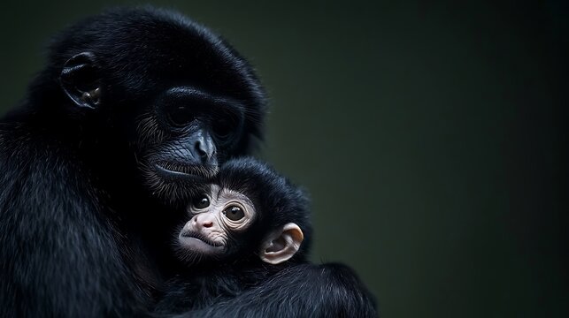A mother spider monkey lovingly holds her baby close in a tender embrace