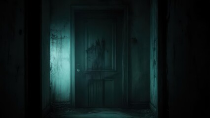 Obraz premium Creepy Dark Hallway with Eerie Blue Light and Shadows.