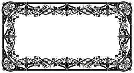 Elegant vintage ornate frame with roses and fleur de lis for luxurious invitations or decorative projects © ArtBy
