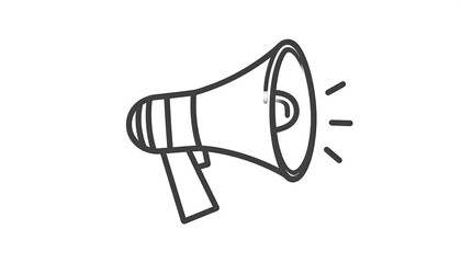 A minimalistic, black outline illustration of a megaphone, emitting sound waves. It's isolated on a stark white backdrop, emphasizing simplicity and design
