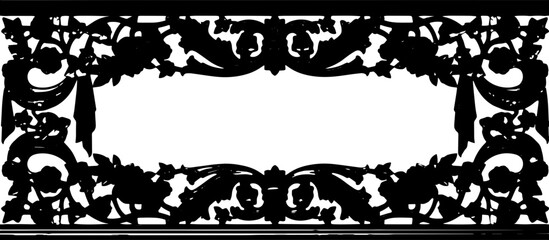 Elegant black ornate floral border design with roses and ivy, perfect for luxury invitations or vintage decor silhouette and cutout removed background