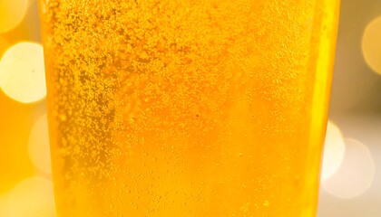 Close-up of a glass of bubbly golden liquid
