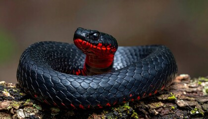 Obraz premium Close-up of a venomous snake coiled on a log