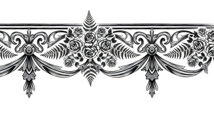 Elegant floral border design with roses and ferns, perfect for vintage invitations and decorative...