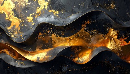Abstract gold and dark gray textured waves