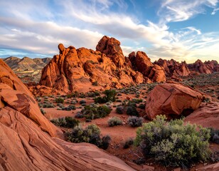 Red rock formations at sunset