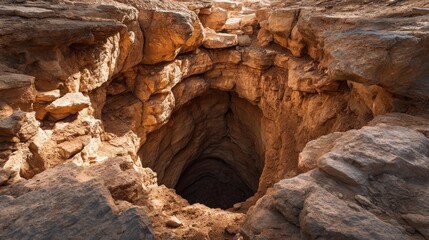 Obraz premium Depths of Earth: Aerial View of a Stone Pit Surrounded by Desert Landscape