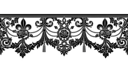 Elegant black vintage baroque ornamental border with roses and fleur de lis © Hassan