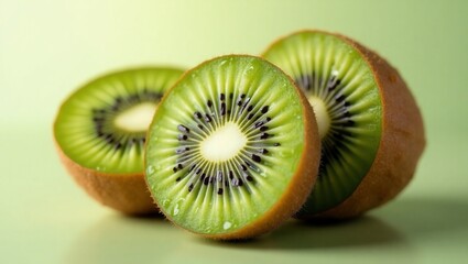 Juicy Kiwi Slices with Green Background.