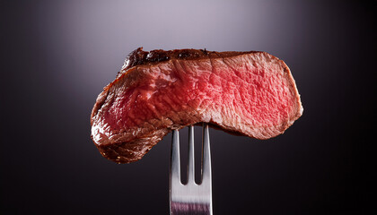 Beef On A Meat Fork On A Background