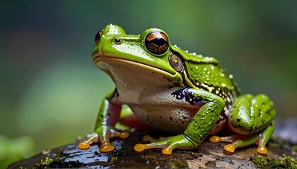 Naklejka premium Close-up of a vibrant green frog (1)