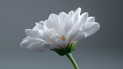 Obraz premium Pure White Flower: This pristine image showcases a delicate white flower, its petals meticulously arranged to perfection. Bathed in soft light against a neutral backdrop.