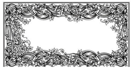 Elegant vintage floral border design with roses and ivy for decorative invitations and announcements