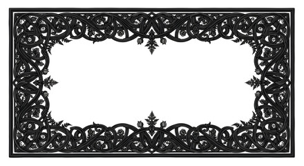 Intricate Celtic knotwork frame with floral and fern motifs, elegant black design