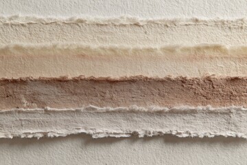 Layered textured paper strips display a spectrum of muted pastel tones.