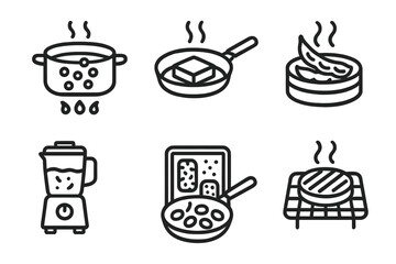 Fototapeta premium Vegetarian Protein Icon Set. Solid, filled icon set of vegetarian protein cooking methods: boiling lentils, frying tofu, steaming edamame, roasting chickpeas,
