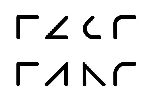 Geometric Corners Icons. Solid, filled icon set of geometric corners: right angle, acute angle, obtuse angle, rounded corner, beveled corner, chamfered corner,