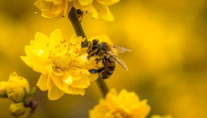 Honeybee on a bright yellow flower