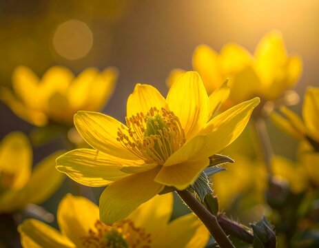 Close-up of vibrant yellow flowers in sunlight