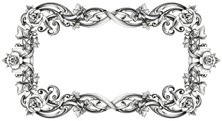 Elegant vintage rose and ivy border design creates a timeless decorative frame for invitations and art