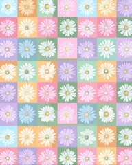 Gentle Pastel Daisy Quilt Pattern, a Cheerful Checkerboard of Soft Spring Flowers.