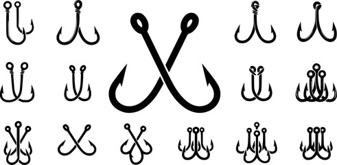 Fish hook silhouettes, Fishing hook vector, Crossed fish hooks silhouette, Fishing hook svg, Crossed fish hooks svg, Fish hook svg, Fishing hook silhouettes.