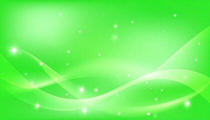 Abstract green background with glowing waves and sparkles
