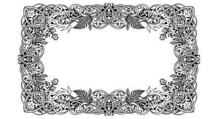 Elegant ornamental frame with intricate Celtic knotwork and floral elements for decorative design