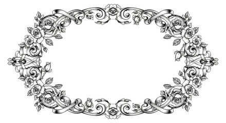 Elegant vintage floral frame with roses and ribbons, perfect for invitations and decorative designs