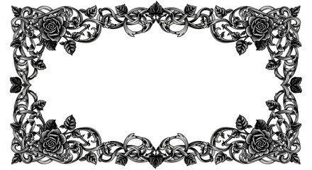 Elegant black and white ornate floral border design with classic rose motifs and intricate knotwork