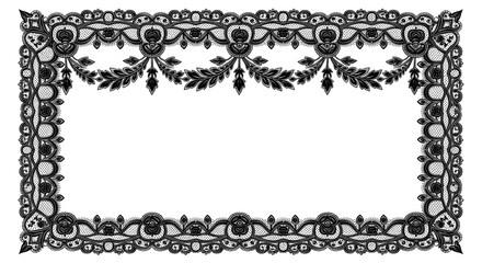 Elegant black lace border design with floral motifs and vintage charm for invitations and decor