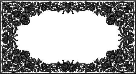Elegant black ornate floral border design for luxurious invitations and vintage projects