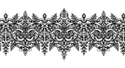 Obraz premium Intricate Celtic knotwork border design with floral and fern elements, black and white, vintage style