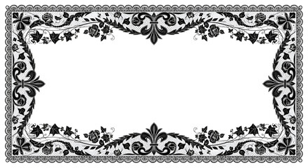 Elegant black lace border with roses and ivy adds vintage charm to invitations and crafts