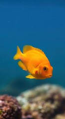 Fototapeta premium Golden aquarium fish swimming gracefully in tranquil blue habitat scenery