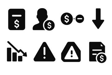 Red Numbers Alert Icons. Solid, filled icon set of red numbers concepts: negative balance, loss, debt, deficit, decline chart, warning sign, financial alert,