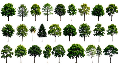 Collection of trees on white background