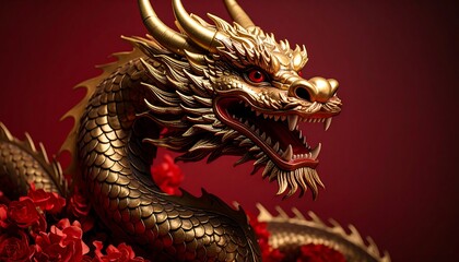 Close-up of a golden dragon statue