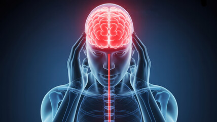 Illustration of a human brain with a headache, highlighting the pain and discomfort associated with neurological conditions and stress