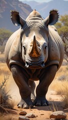 Fototapeta premium Powerful rhino in the African savanna