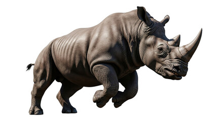 Rhinoceros running isolated on white background.