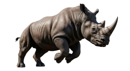 Rhinoceros running isolated on white background.