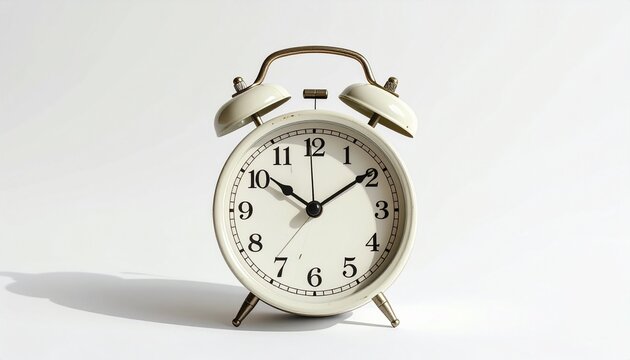 Classic White Alarm Clock on White Background Capturing the Essence of Time