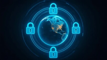A digital illustration of a secure globe surrounded by padlocks, representing global cybersecurity and privacy concepts. - Powered by Adobe