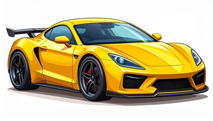 Dynamic illustration of a sleek yellow supercar, embodying automotive power, performance, and modern aerodynamic elegance on an isolated white background