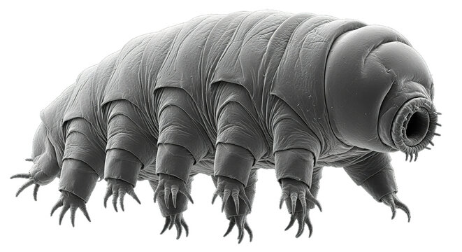 Water bear or tardigrade close-up view on a black background.