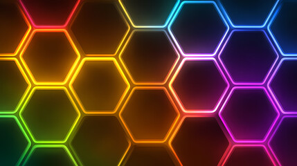 Obraz premium Rainbow neon hexagons background